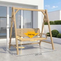 Outsunny 2 Seater Garden Swing Seat, Wooden Swing Chair Bench with Cup Holders for Outdoor Porch Patio, Natural(m-3)