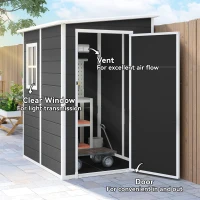 Outsunny 4 x 5FT Garden Storage Shed, Lean to Shed, Lockable Garden Shed with Window, Vent and Plastic Roof, Black(m-5)