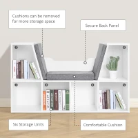 HOMCOM 6 Cube Bookcase with Cushioned Seat, Cube Storage Shelf, Bookshelf Organizer for Study, Reading Corner, White(m-6)