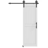 HOMCOM 152.4cm Sliding Barn Door Kit, Sliding Door with Track, Hardware, Upgraded Rollers and Floor Guide, Handle, White(m-11)