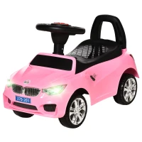HOMCOM Porteur enfants voiture, véhicule à pousser avec coffre à jouets, klaxon, phares et musique, 63,5 x 28 x 36 cm, rose(m-12)