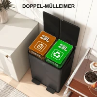 HOMCOM 2 x 28 L Doppelmülleimer, Pedalöffnung, leicht zu reinigen, Edelstahl, Kunststoff, Schwarz(m-4)