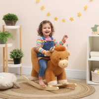 AIYAPLAY Baby Rocking Horse with Safety Belt, Wood Base, Animal Rocker for Children, Brown(m-10)