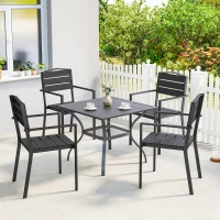 Outsunny Gartenstühle 4er Set Stapelbare Terrassenstühle mit Lamelldesign Armlehnen 52 x 51 x 90 cm Schwarz(m-2)