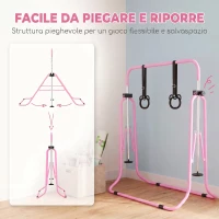 HOMCOM Sbarra Ginnastica Artistica per Bambini ad Altezza Regolabile con 2 Anelli, in Acciaio, 148x105x88-128 cm, Rosa(m-5)