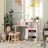 AIYAPLAY Juego de Escritorio Infantil con Silla Pupitre Infantil con Cajones Compartimento y Estantes Rosa y Blanco(m-3)