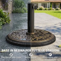 Outsunny Base per Ombrellone 9kg in Resina con Finiture in Bronzo Φ45.5 x 31.5cm Nero(m-5)