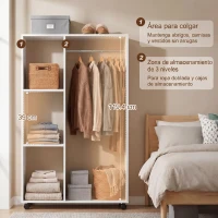 HOMCOM Armario Abierto con Ruedas Barra y Estantes para tener Ropa Colgada y Doblada 80x40x128 cm Blanco(m-5)