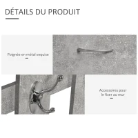 HOMCOM Ensembles 3 en 1 de meuble d'entrée vestiaire avec panneau porte-manteau, miroir et banc à chaussures - 6 crochets et étagère réglable, effet béton gris(m-5)