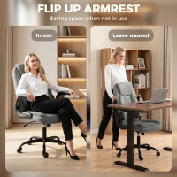 HOMCOM Linen-Look Computer Desk Chair, Executive Office Chair with Flip-Up Armrests and Thick Cushion, Grey(m-7)
