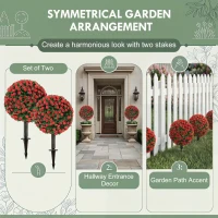HOMCOM Artificial Rose Topiary UV Resistant, 2-Pack Fake Plants, 55 cm, Red(m-5)