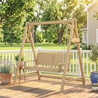 Outsunny Balancelle de Jardin 2 Places dim. 1,8L x 1,2l x 1,85H m accoudoirs Supports Verres Bois de mélèze pré-huilé(m-9)