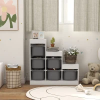AIYAPLAY Meuble de rangement pour jouets des enfants avec 6 bacs amovibles, 3 niveaux de rangement, 96 x 38,5 x 90, gris(m-8)