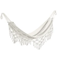 Outsunny Hamac Exterieur Bohème, Hamac de jardin Suspendu avec Frange et Sac de Transport extra large 288 x 150 cm, Beige(m-1)