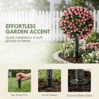 HOMCOM Artificial Rose Topiary UV Resistant, 2-Pack Fake Plants, 55 cm, Pink(m-6)