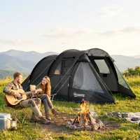 Outsunny Campingzelt Trekkingzelt Zelt, wetterbeständig, 2 Räume,  475 x 264  cm Breite x 172, Schwarz(m-8)