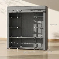 HOMCOM Clothes Storage Organiser with Hanging Rail, Shelves, Portable Wardrobe, Foldable Fabric Wardrobe, Dark Grey(m-3)