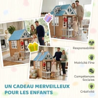 AIYAPLAY Cabane enfant extérieur en bois, maison enfant extérieure/intérieure avec chatière, cuisine de jeu, marron(m-7)