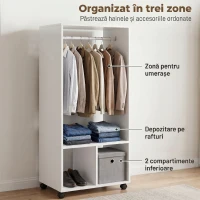 HOMCOM Suport Mobil pentru Haine cu Bară din Aluminiu și 2 Rafturi Deschise, Fabricat din PAL, 60x40x128 cm, Alb(m-4)