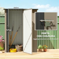 Outsunny Capanno Porta Attrezzi in Metallo con Tetto Inclinato e Porta Bloccabile, 142x86x189 cm, Marrone(m-4)