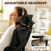 HOMCOM Mesh Desk Chair with 3D Armrests, Ergonomic Office Chair with Rotatable Headrest, Black(m-6)