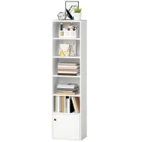 HOMCOM Bibliothèque meuble de rangement 6 niveaux avec 3 étagères réglables et placard, style moderne 40 x 30 x 156 cm blanc(m-12)