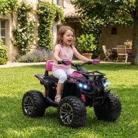 HOMCOM Quad Elétrico Infantil 12V com 2 Motores, 3-8 km/h, Música, Faróis LED e USB, Rosa(m-7)