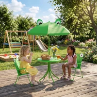 Outsunny 4tlg. Kindersitzgruppe Garten Gartentisch 2 Klappstühle Sonnenschirm Camping Kindersitzgarnitur Gartenmöbel für 3-5 Jahre Grün(m-10)
