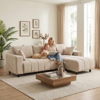 HOMCOM L-förmiges Ecksofa mit flexibler Chaiselongue, 3-Sitzer-Couch mit 2 Kissen, Metallrahmen, für Wohnzimmer, Beige(m-8)