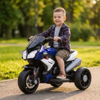 HOMCOM Kids Electric Motorcycle, 6V Ride on Motorcycle with 3 Wheels, LED Headlight, Music, Horn for Boys Girls 3-5 Y, Blue(m-9)
