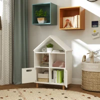 AIYAPLAY Librería Infantil de 3 Niveles Forma Casa con 3 Estantes y 2 Armarios para Guardería para Niños de 3 a 8 Años Blanco(m-7)