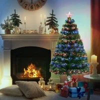 HOMCOM 4 Feet Prelit Artificial Christmas Tree with Multi-Coloured Fiber Optic LED Light, Holiday Home Xmas Decoration, Green(m-2)