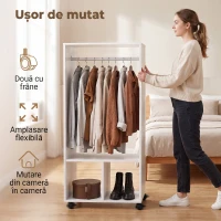 HOMCOM Suport Mobil pentru Haine cu Bară din Aluminiu și 2 Rafturi Deschise, Fabricat din PAL, 60x40x128 cm, Alb(m-5)