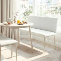 HOMCOM Scaun de sufragerie fără cotiere, material cu aspect de in, scaun de bucătărie cu spătar și picioare metalice, pentru living, Bej(m-6)