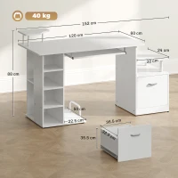 HOMCOM Computer Desk with Drawer Shelves CPU Storage Rack White(m-3)