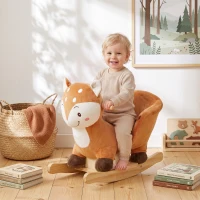AIYAPLAY Cheval à bascule cerf en peluche avec sons d'animaux, ceinture de sécurité et butées anti-basculement, marron(m-11)