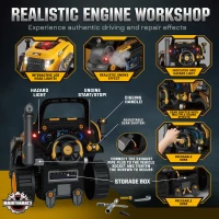AIYAPLAY Kids Truck Engine Toy, Excavator Toy Steering Wheel with Spray, Lights and Sounds for 3-6 Years Boys Girls, Yellow(m-5)