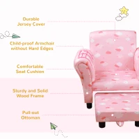 HOMCOM Toddler Chair Children's Armchairs Wood Frame w/ Footrest Anti-Slip Legs High Back Arms for Bedroom Playroom Cute Cloud Star Pink(m-6)