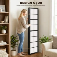 HOMCOM Paravan de Interior Pliabil cu 4 Panouri din Lemn și Material Nețesut, 160x170 cm, Negru și Alb(m-6)