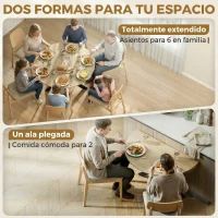 HOMCOM Mesa de Cocina Plegable Redonda para 2-6 Personas con Ala Abatible Marco de Acero Doble X Ø110x76 cm Natural(m-4)