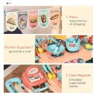 HOMCOM 50 Pcs Kids Kitchen Play set Fast Food Trolley Cart Pretend Playset Toys with Play Food Cashier Register Accessories Gift for Boys Girls Age 3-6(m-4)