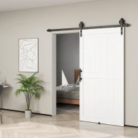 HOMCOM 213.4cm Sliding Barn Door Kit, Sliding Door with Track, Hardware, Upgraded Rollers and Floor Guide, Handle, White(m-10)