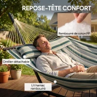 Outsunny Hamac sur pied 353 cm, hamac avec support acier avec coussin amovible et barres d'écartement, vert(m-5)