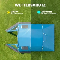 Outsunny Campingzelt Trekkingzelt Zelt, wetterbeständig, 2 Räume,  475 x 264  cm Breite x 172, Blau(m-4)