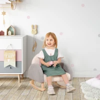 HOMCOM Schaukelstuhl für Kleinkinder, niedliches Design, Schaffell-Imitat, Eukalyptusholz, 50 x 45 x 44cm, grau+rosa+creme(m-10)