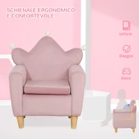 HOMCOM Poltrona per Bambini in Tessuto Effetto Velluto Rosa con Schienale a Corona, 50.2x41.9x57.8 cm(m-7)