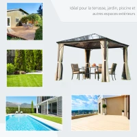 Outsunny Tonnelle pavillon de jardin imperméable 4 parois latérales anti-UV 4 moustiquaires panneaux polycarbonate alu 3L x 3l x 2,6H m chocolat beige(m-7)