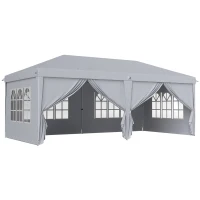 Outsunny Tonnelle barnum pliant pop-up 6 x 3 x 2,7 m 4 parois latérales amovibles 4 fenêtres sac de transport gris clair(m-1)