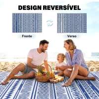 Outsunny Tapete de Exterior 182x274 cm Tapete Reversível Estilo Moderno para Varanda Pátio Campismo Praia Azul Escuro e Branco(m-7)