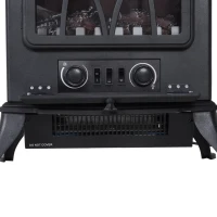 HOMCOM Electric Stove Heater with Realistic Flame Effect, 2000W Portable Indoor Freestanding Electric Fireplace with Adjustable Thermostat, Black(m-9)